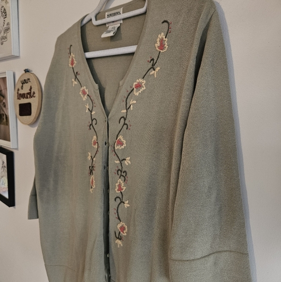 Vintage Sage Green Northern Traditions Embroidered Cardigan - Picture 3 of 8